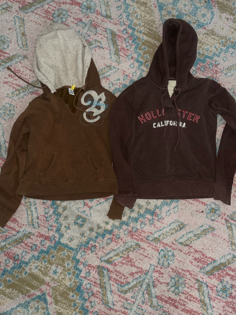 Hollister and Billabong Brown Pullover Hoodie Duo - Dark Brown & Chocolate